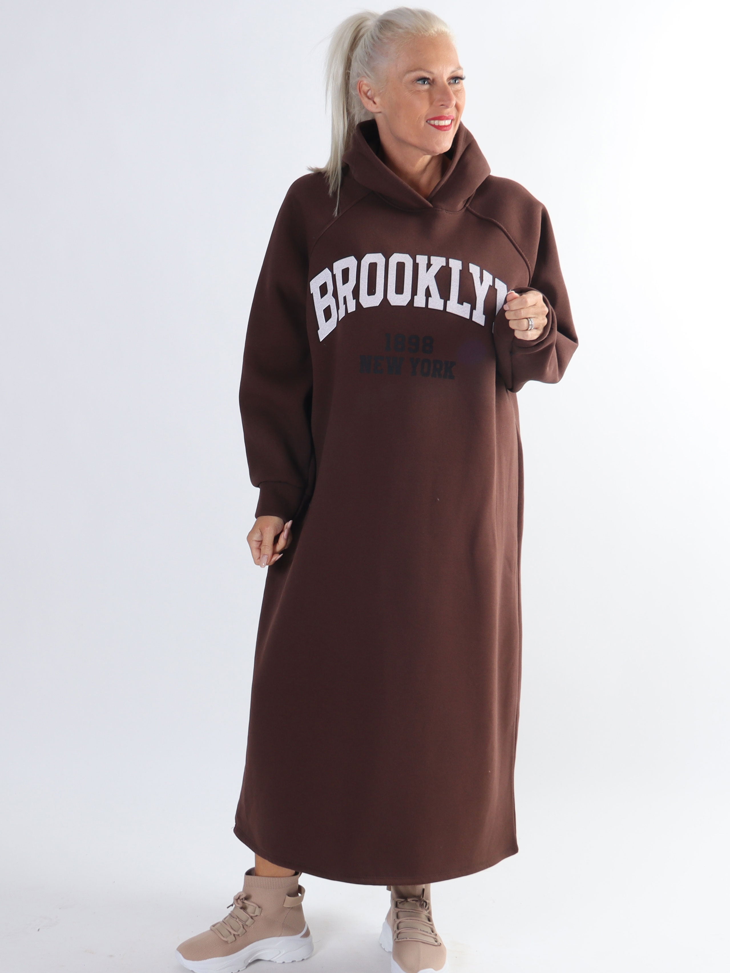 Angela - Lang plus size hoodiekjole i bomuld